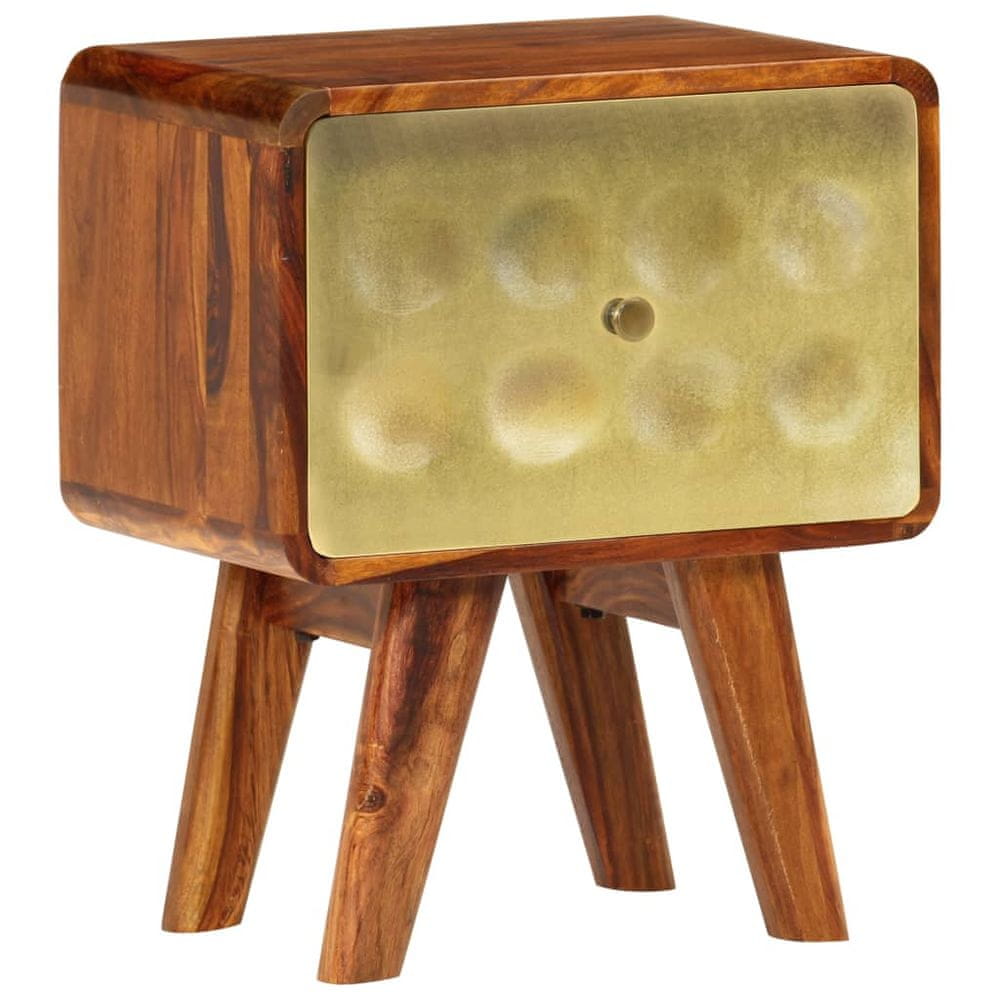 Petromila vidaXL Nočný stolík 49x40x30 cm masívne sheeshamové drevo so zlatou potlačou